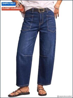 Women's High Rise Wide Leg Barrel Jeans Stretchy Y2K Cargo Patch Pockets Ankle